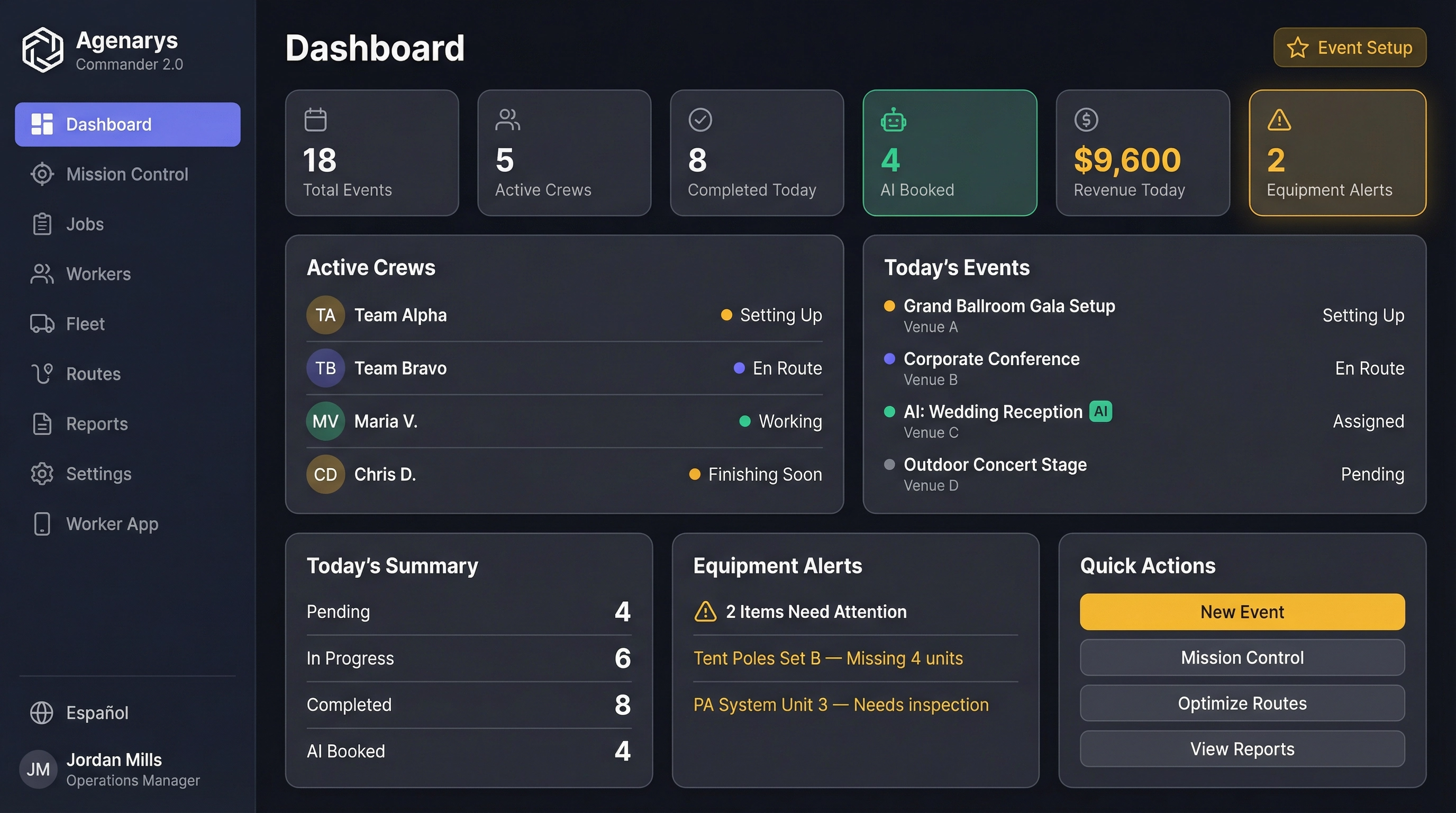 Multi-Niche Commander - Events Live Dashboard